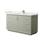 Wyndham Collection Strada 60" Free Standing Single Basin Vanity Set with Cabinet and Quartz Vanity Top Light Green / White Quartz Top / Brushed Nickel Hardware