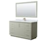 Wyndham Collection Strada 60" Free Standing Single Basin Vanity Set with Cabinet, Marble Vanity Top, and Framed Mirror Light Green / Satin Bronze Hardware
