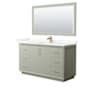 Wyndham Collection Strada 60" Free Standing Single Basin Vanity Set with Cabinet, Quartz Vanity Top, and Framed Mirror Light Green / Giotto Quartz Top / Satin Bronze Hardware