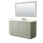 Wyndham Collection Strada 60" Free Standing Single Basin Vanity Set with Cabinet, Quartz Vanity Top, and Framed Mirror Light Green / Giotto Quartz Top / Satin Bronze Hardware