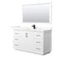 Wyndham Collection Strada 60" Free Standing Single Basin Vanity Set with Cabinet, Quartz Vanity Top, and Framed Mirror White / Giotto Quartz Top / Matte Black Hardware