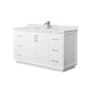 Wyndham Collection Strada 60" Free Standing Single Basin Vanity Set with Cabinet and Marble Vanity Top White / Brushed Nickel Hardware