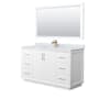Wyndham Collection Strada 60" Free Standing Single Basin Vanity Set with Cabinet, Marble Vanity Top, and Framed Mirror White / Satin Bronze Hardware