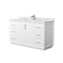 Wyndham Collection Strada 60" Free Standing Single Basin Vanity Set with Cabinet and Marble Vanity Top White / Satin Bronze Hardware