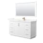 Wyndham Collection Strada 60" Free Standing Single Basin Vanity Set with Cabinet, Quartz Vanity Top, and Framed Mirror White / Giotto Quartz Top / Satin Bronze Hardware