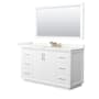 Wyndham Collection Strada 60" Free Standing Single Basin Vanity Set with Cabinet, Quartz Vanity Top, and Framed Mirror White / Giotto Quartz Top / Satin Bronze Hardware