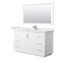 Wyndham Collection Strada 60" Free Standing Single Basin Vanity Set with Cabinet, Quartz Vanity Top, and Framed Mirror White / White Quartz Top / Satin Bronze Hardware