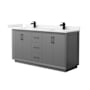 Wyndham Collection Strada 66" Free Standing Double Basin Vanity Set with Cabinet and Cultured Marble Vanity Top Dark Gray / Carrara Cultured Marble Top / Matte Black Hardware