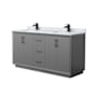 Wyndham Collection Strada 66" Free Standing Double Basin Vanity Set with Cabinet and Marble Vanity Top Dark Gray / Matte Black Hardware