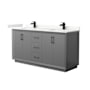 Wyndham Collection Strada 66" Free Standing Double Basin Vanity Set with Cabinet and Quartz Vanity Top Dark Gray / Giotto Quartz Top / Matte Black Hardware