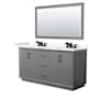 Wyndham Collection Strada 66" Free Standing Double Basin Vanity Set with Cabinet, Quartz Vanity Top, and Framed Mirror Dark Gray / Giotto Quartz Top / Matte Black Hardware