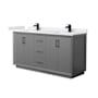 Wyndham Collection Strada 66" Free Standing Double Basin Vanity Set with Cabinet and Cultured Marble Vanity Top Dark Gray / White Cultured Marble Top / Matte Black Hardware