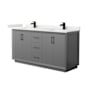 Wyndham Collection Strada 66" Free Standing Double Basin Vanity Set with Cabinet and Quartz Vanity Top Dark Gray / White Quartz Top / Matte Black Hardware