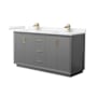 Wyndham Collection Strada 66" Free Standing Double Basin Vanity Set with Cabinet and Cultured Marble Vanity Top Dark Gray / Carrara Cultured Marble Top / Satin Bronze Hardware