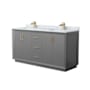 Wyndham Collection Strada 66" Free Standing Double Basin Vanity Set with Cabinet and Marble Vanity Top Dark Gray / Satin Bronze Hardware