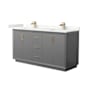 Wyndham Collection Strada 66" Free Standing Double Basin Vanity Set with Cabinet and Quartz Vanity Top Dark Gray / Giotto Quartz Top / Satin Bronze Hardware