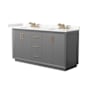 Wyndham Collection Strada 66" Free Standing Double Basin Vanity Set with Cabinet and Quartz Vanity Top Dark Gray / Giotto Quartz Top / Satin Bronze Hardware