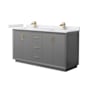 Wyndham Collection Strada 66" Free Standing Double Basin Vanity Set with Cabinet and Cultured Marble Vanity Top Dark Gray / White Cultured Marble Top / Satin Bronze Hardware