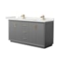 Wyndham Collection Strada 66" Free Standing Double Basin Vanity Set with Cabinet and Quartz Vanity Top Dark Gray / White Quartz Top / Satin Bronze Hardware