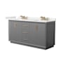 Wyndham Collection Strada 66" Free Standing Double Basin Vanity Set with Cabinet and Quartz Vanity Top Dark Gray / White Quartz Top / Satin Bronze Hardware