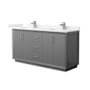 Wyndham Collection Strada 66" Free Standing Double Basin Vanity Set with Cabinet and Cultured Marble Vanity Top Dark Gray / Carrara Cultured Marble Top / Brushed Nickel Hardware