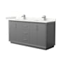 Wyndham Collection Strada 66" Free Standing Double Basin Vanity Set with Cabinet and Quartz Vanity Top Dark Gray / Giotto Quartz Top / Brushed Nickel Hardware