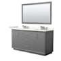 Wyndham Collection Strada 66" Free Standing Double Basin Vanity Set with Cabinet, Quartz Vanity Top, and Framed Mirror Dark Gray / Giotto Quartz Top / Brushed Nickel Hardware