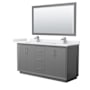 Wyndham Collection Strada 66" Free Standing Double Basin Vanity Set with Cabinet, Cultured Marble Vanity Top, and Framed Mirror Dark Gray / White Cultured Marble Top / Brushed Nickel Hardware