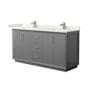 Wyndham Collection Strada 66" Free Standing Double Basin Vanity Set with Cabinet and Quartz Vanity Top Dark Gray / White Quartz Top / Brushed Nickel Hardware