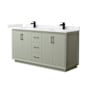 Wyndham Collection Strada 66" Free Standing Double Basin Vanity Set with Cabinet and Cultured Marble Vanity Top Light Green / Carrara Cultured Marble Top / Matte Black Hardware