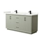 Wyndham Collection Strada 66" Free Standing Double Basin Vanity Set with Cabinet and Quartz Vanity Top Light Green / Giotto Quartz Top / Matte Black Hardware