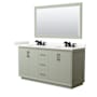 Wyndham Collection Strada 66" Free Standing Double Basin Vanity Set with Cabinet, Quartz Vanity Top, and Framed Mirror Light Green / Giotto Quartz Top / Matte Black Hardware