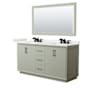 Wyndham Collection Strada 66" Free Standing Double Basin Vanity Set with Cabinet, Quartz Vanity Top, and Framed Mirror Light Green / White Quartz Top / Matte Black Hardware