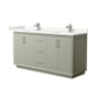 Wyndham Collection Strada 66" Free Standing Double Basin Vanity Set with Cabinet and Quartz Vanity Top Light Green / Giotto Quartz Top / Brushed Nickel Hardware
