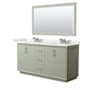 Wyndham Collection Strada 66" Free Standing Double Basin Vanity Set with Cabinet, Quartz Vanity Top, and Framed Mirror Light Green / White Quartz Top / Brushed Nickel Hardware
