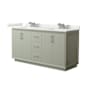 Wyndham Collection Strada 66" Free Standing Double Basin Vanity Set with Cabinet and Quartz Vanity Top Light Green / White Quartz Top / Brushed Nickel Hardware