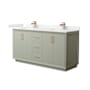 Wyndham Collection Strada 66" Free Standing Double Basin Vanity Set with Cabinet and Cultured Marble Vanity Top Light Green / Carrara Cultured Marble Top / Satin Bronze Hardware