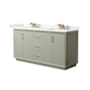 Wyndham Collection Strada 66" Free Standing Double Basin Vanity Set with Cabinet and Cultured Marble Vanity Top Light Green / Carrara Cultured Marble Top / Satin Bronze Hardware