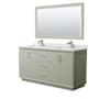 Wyndham Collection Strada 66" Free Standing Double Basin Vanity Set with Cabinet, Marble Vanity Top, and Framed Mirror Light Green / Satin Bronze Hardware
