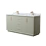 Wyndham Collection Strada 66" Free Standing Double Basin Vanity Set with Cabinet and Marble Vanity Top Light Green / Satin Bronze Hardware