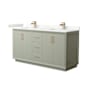 Wyndham Collection Strada 66" Free Standing Double Basin Vanity Set with Cabinet and Quartz Vanity Top Light Green / Giotto Quartz Top / Satin Bronze Hardware