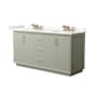 Wyndham Collection Strada 66" Free Standing Double Basin Vanity Set with Cabinet and Quartz Vanity Top Light Green / Giotto Quartz Top / Satin Bronze Hardware