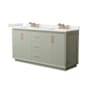 Wyndham Collection Strada 66" Free Standing Double Basin Vanity Set with Cabinet and Quartz Vanity Top Light Green / White Quartz Top / Satin Bronze Hardware