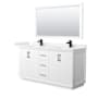 Wyndham Collection Strada 66" Free Standing Double Basin Vanity Set with Cabinet, Cultured Marble Vanity Top, and Framed Mirror White / Carrara Cultured Marble Top / Matte Black Hardware