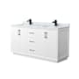 Wyndham Collection Strada 66" Free Standing Double Basin Vanity Set with Cabinet and Marble Vanity Top White / Matte Black Hardware