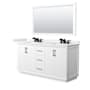 Wyndham Collection Strada 66" Free Standing Double Basin Vanity Set with Cabinet, Quartz Vanity Top, and Framed Mirror White / White Quartz Top / Matte Black Hardware