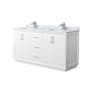 Wyndham Collection Strada 66" Free Standing Double Basin Vanity Set with Cabinet and Marble Vanity Top White / Brushed Nickel Hardware