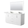 Wyndham Collection Strada 66" Free Standing Double Basin Vanity Set with Cabinet, Quartz Vanity Top, and Framed Mirror White / Giotto Quartz Top / Brushed Nickel Hardware