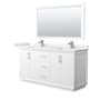 Wyndham Collection Strada 66" Free Standing Double Basin Vanity Set with Cabinet, Quartz Vanity Top, and Framed Mirror White / White Quartz Top / Brushed Nickel Hardware