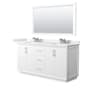 Wyndham Collection Strada 66" Free Standing Double Basin Vanity Set with Cabinet, Quartz Vanity Top, and Framed Mirror White / White Quartz Top / Brushed Nickel Hardware